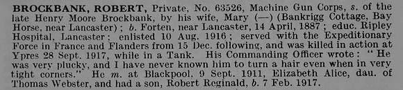 Brockbank R Pte 63526 Machine Gun Corps