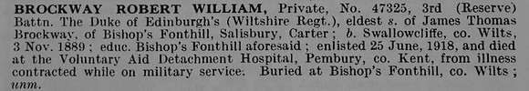 Brockway R W Pte 47325 3rd Wiltshire Regiment