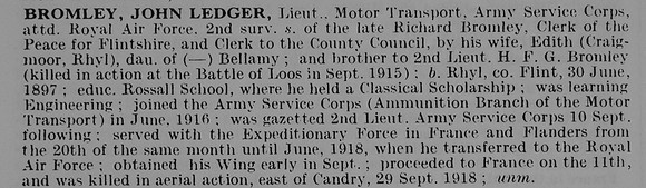 Bromley J L Lt Army Service Corps Attd Royal Air Force