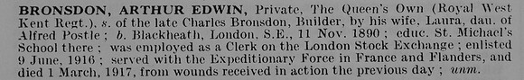 Bronsdon A E Pte Queen's Own Royal West Kent Regiment