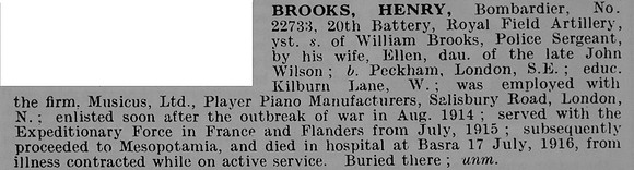 Brooks H Bmdr 22733 Royal Field Artillery