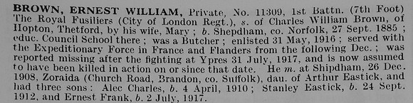 Brown E W Pte 11309 1st Royal Fusiliers