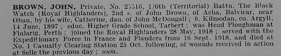 Brown J Pte 25516 6th Black Watch