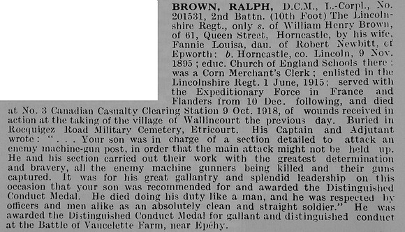 Brown R L/Cpl 201531 2nd Lincolnshire Regiment