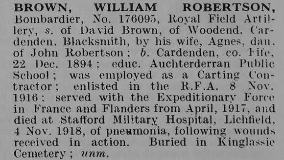 Brown W R Bmdr 176095 Royal Field Artillery