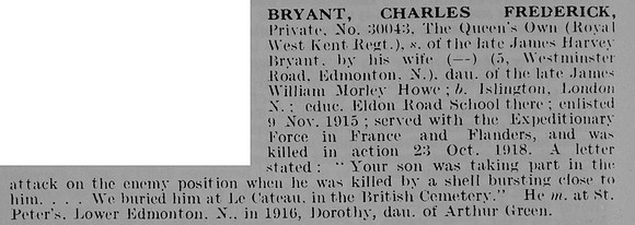 Bryant C F Pte 30043 Queen's Own Royal West Kent Regiment