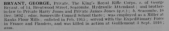 Bryant G Pte Kings Royal Rifle Corps