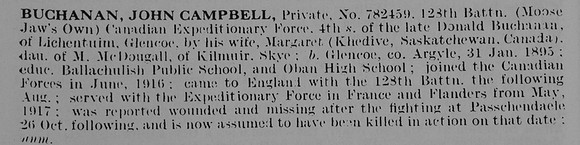 Buchanan J C Pte 782459 128th Canadian Expeditionary Force