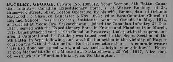 Buckley G Pte 1009012 5th Canadian Expeditionary Force