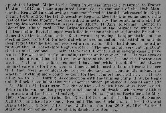 Bullock T W Lt Col 1st Dorset Regiment Obit Part 2