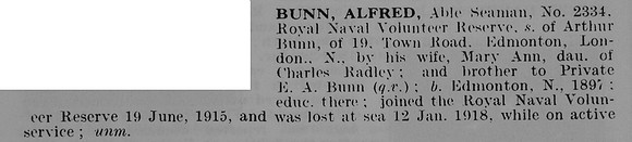 Bunn A AB 2334 Royal Naval Volunteer Reserve