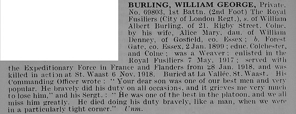 Burling W G Pte 69803 1st Royal Fusiliers