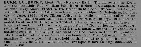 Burn C Lt 3rd Leicestershire Regiment
