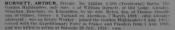 Burnett A Pte 242240 5th Gordon Highlanders