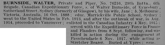 Burnside W Piper 76216 29th Canadian Expeditionary Force