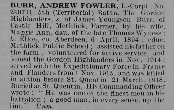 Burr A F L/Cpl 240711 5th Gordon Highlanders
