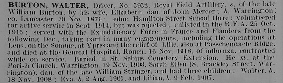 Burton W Dvr 5952 Royal Field Artillery