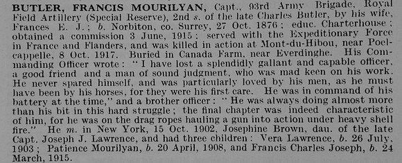 Butler F M Captain Royal Field Artillery