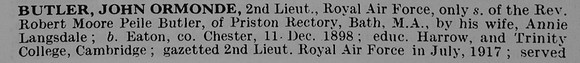 Butler J O 2nd Lt Royal Air Force Obit Part 1