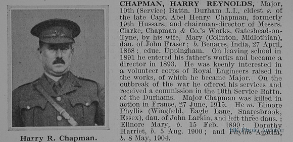 Chapman H R Major 10th Durham Light Infantry Obit