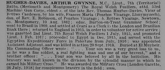 Hughes-Davies A G Lt MC 7th Royal Welsh Fusiliers