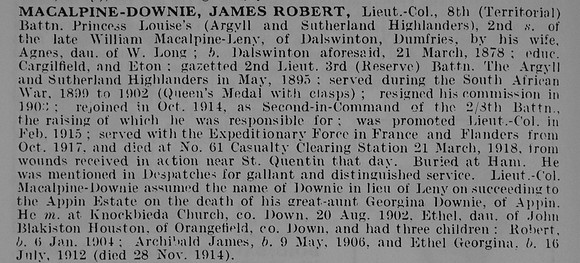 Macalpine-Downie J R Lt Col 8th Argyll And Sutherland Highlanders