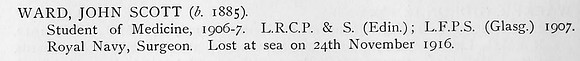 Ward J S Surg Royal Navy attd. Hawke Bn. R.N. Div. Royal Naval Volunteer Reserve Obit