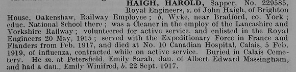 Haigh H Sapper 229585 Royal Engineers