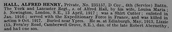 Hall A H Pte 235157 6th York And Lancaster Regiment