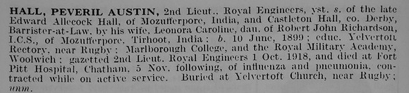 Hall P A 2nd Lt Royal Engineers