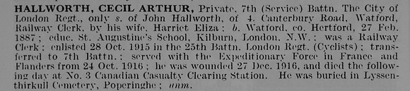 Hallworth C A Pte 7th London Regiment