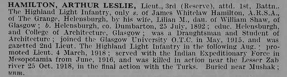 Hamilton A L Lt 1st Highland Light Infantry