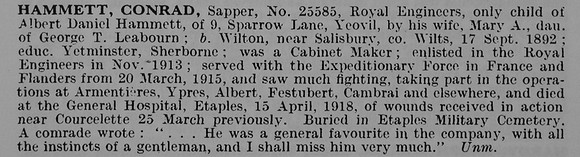 Hammett C Sapper 25585 Royal Engineers