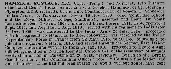 Hammick E Captain MC Indian Army Obit Part 1