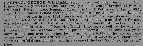 Harding G W Sergt 6th Somerset Light Infantry