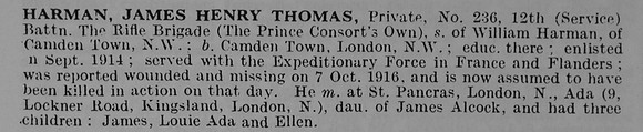 Harman J H T Pte 236 12th Rifle Brigade