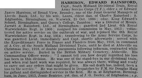 Harrison E R Captain Army Service Corps