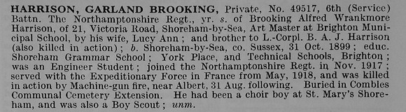 Harrison G B Pte 49517 6th Northamptonshire Regiment