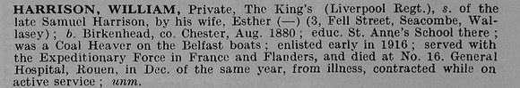 Harrison W Pte King's Liverpool Regiment