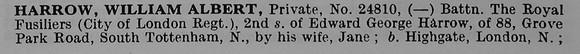 Harrow W A Pte 24810 Royal Fusiliers Obit Part 1