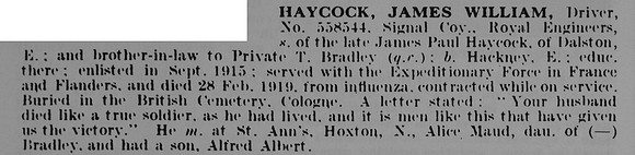 Haycock J W Dvr 558544 Royal Engineers