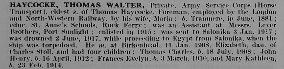 Haycocke T  Pte Army Service Corps