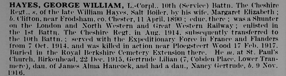 Hayes G W L/Cpl 10th Cheshire Regiment