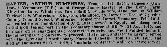 Hayter A H Tpr Dorset Yeomanry Obit Part 1