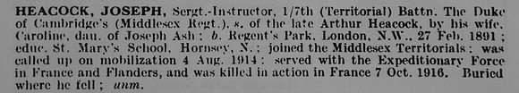 Heacock J Sergt Inst 7th Middlesex Regiment
