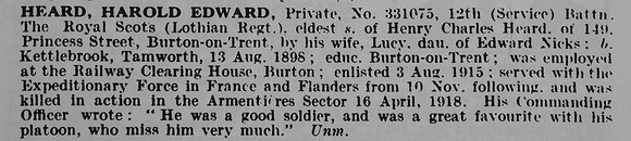 Heard H E Pte 331075 12th Royal Scots