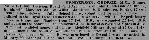 Henderson G Gnr MM 70421 Royal Field Artillery