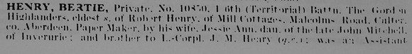 Henry B Pte 10850 6th Gordon Highlanders Obit Part 1
