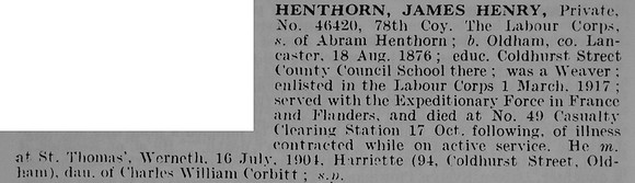 Henthorn J H Pte 46420 Labour Corps