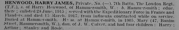Henwood H J Pte 7th London Regiment